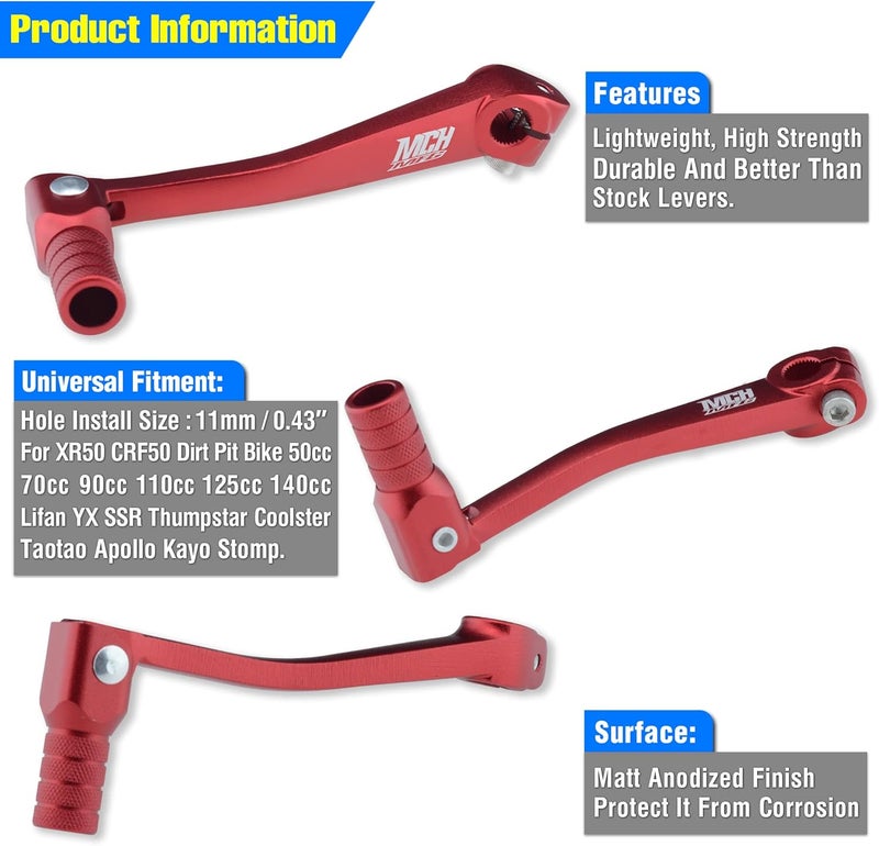 MCHMFG Folding Gear Shifter Shift Lever CNC Aluminum Gear Shifter Shift Lever for XR50 XR80 CRF50 CRF70 50cc-125cc Pit Dirt Bike Motorcycle (Red) - Image 3